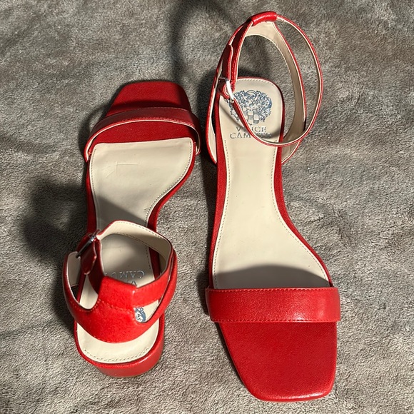 NEW Vince Camuto Red sandals, size 9W. Never worn. Low heel appx. 1 1/2 inches - Picture 1 of 8
